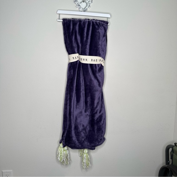 NWT Rae Dunn Feeling Wicked throw / blanket Purple with broom detail and tassels - Picture 3 of 6